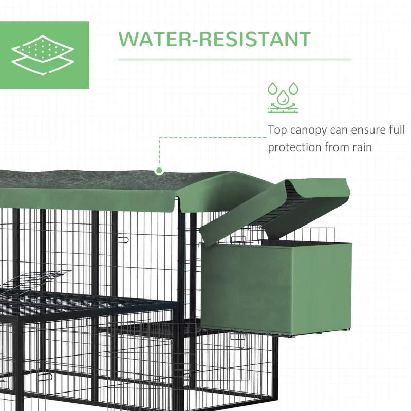 PawHut 79in Large Metal Chicken Coop, Outdoor Hen House Poultry Duck Goose Cage with Water-Resistant Canopy, Run, Nesting Box, Lockable Doors, Green