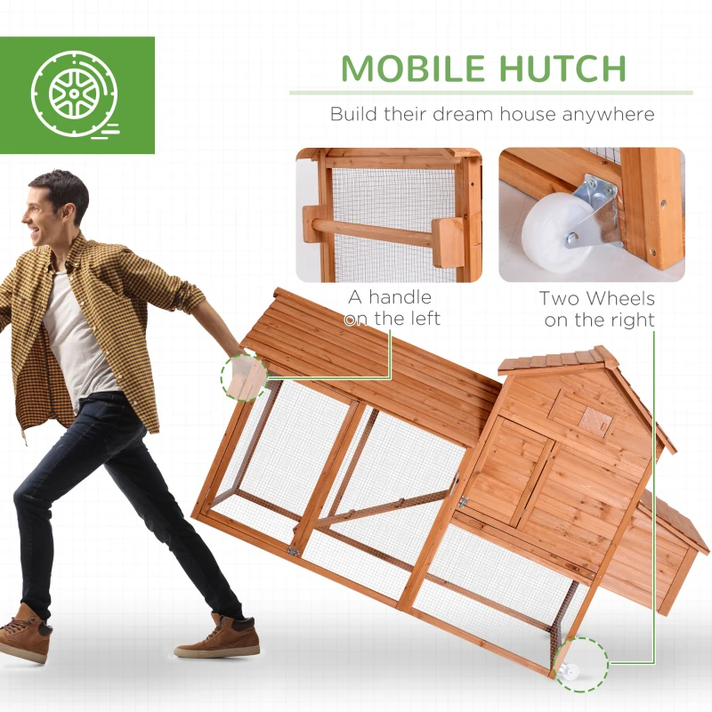 PawHut 83" Wooden Chicken Coop Tractor Hen House Portable Poultry Cage for Outdoor Backyard with Wheels, Nest Box, Removable Tray