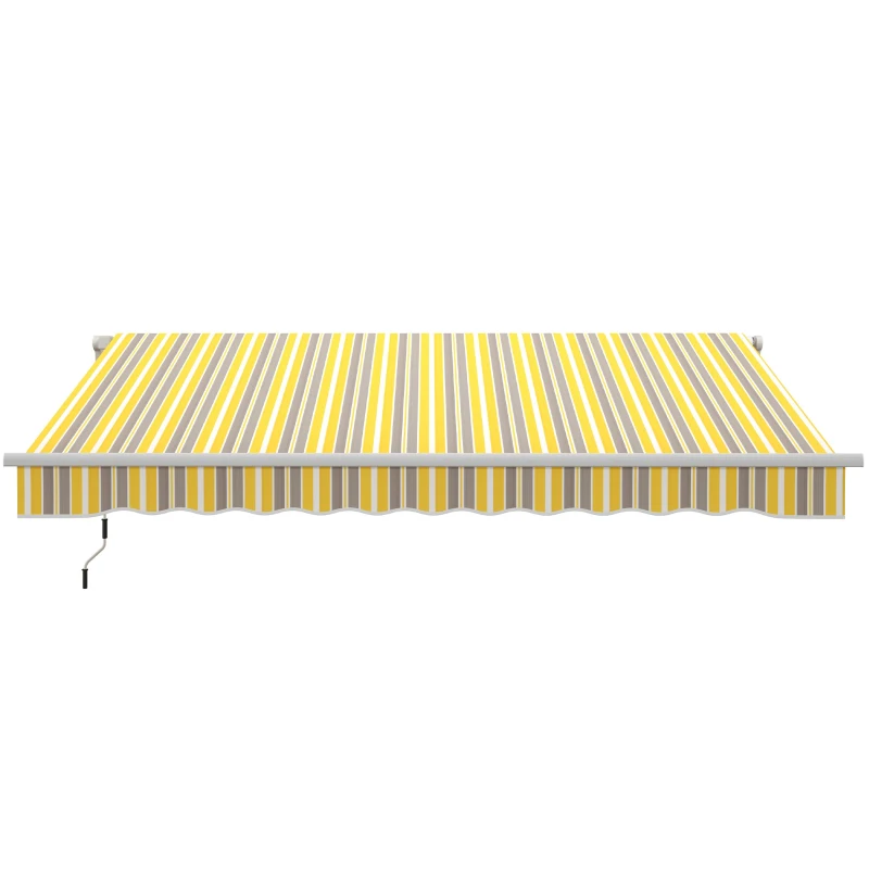 Outsunny 12' x 10' Retractable Awning Patio Sun Shade Shelter with Manual Crank Handle, UV & Water-Resistant Fabric and Aluminum Frame for Deck, Balcony, Yard, Yellow and Grey