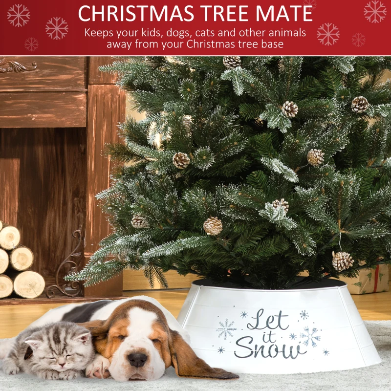 HOMCOM Christmas Tree Collar, Steel Tree Ring Skirt, Home Xmas Decoration for Christmas Tree, 26" x 26" x 9", White