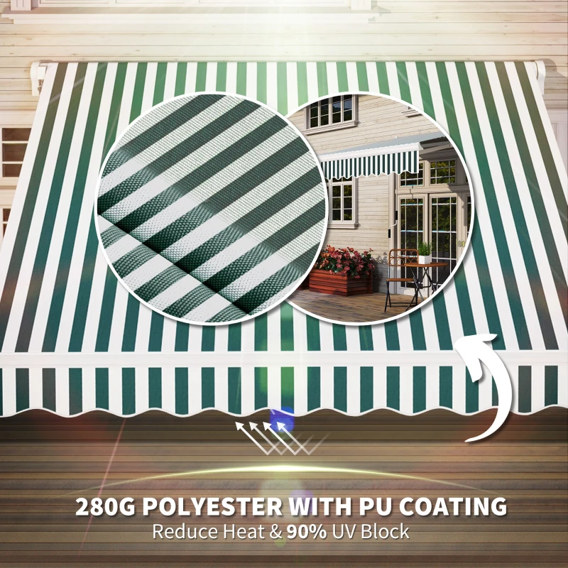 Outsunny 8' x 6.6' Patio Retractable Awning, Manual Exterior Sun Shade Deck Window Cover, Green Striped