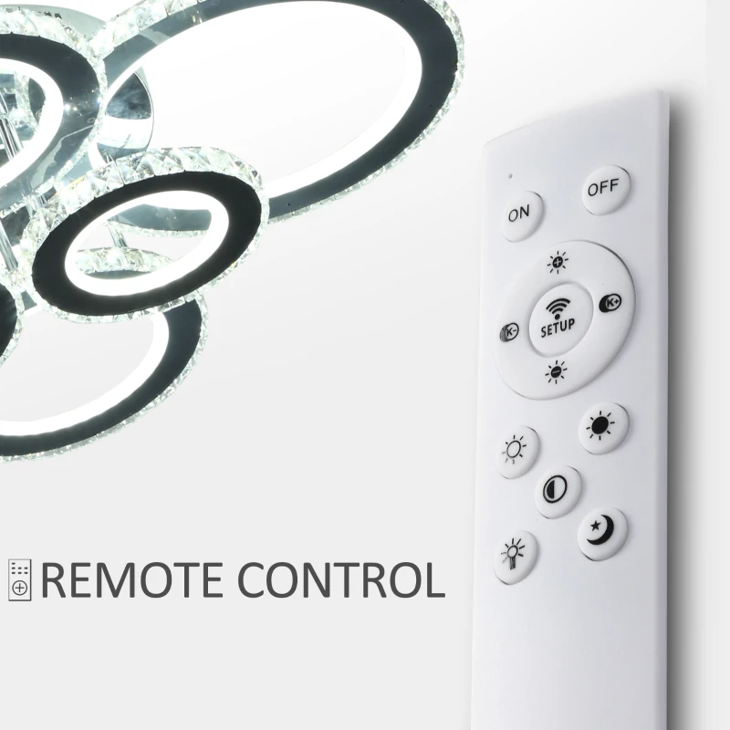 HOMCOM Elegant LED Chandelier with 6 Rings, Ceiling Light with Cool White Lighting for Living Room, Dining Room, or Bedroom, Silver