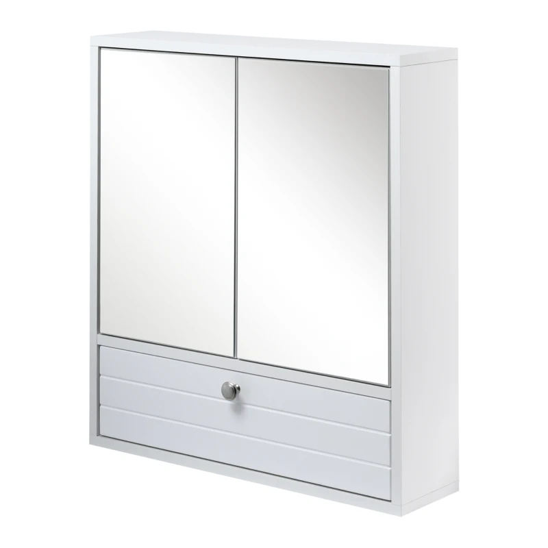 kleankin Medicine Cabinet with Mirror, Bathroom Wall Cabinet with 2 Mirrored Doors, 1 Modern Door and Adjustable Shelf, White