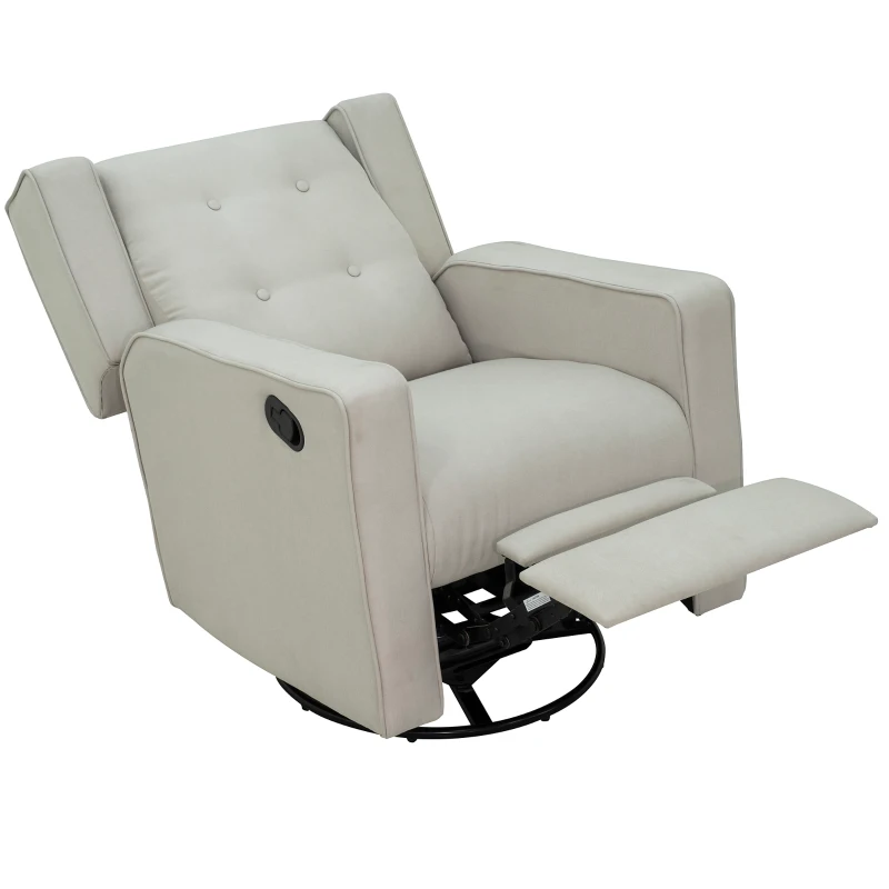 HOMCOM Wingback Recliner Chair Manual Rocking Sofa 360° Swivel Glider with Button Tufted, Padded Seat, Single Home Theater Seating for Living Room Bedroom, Beige