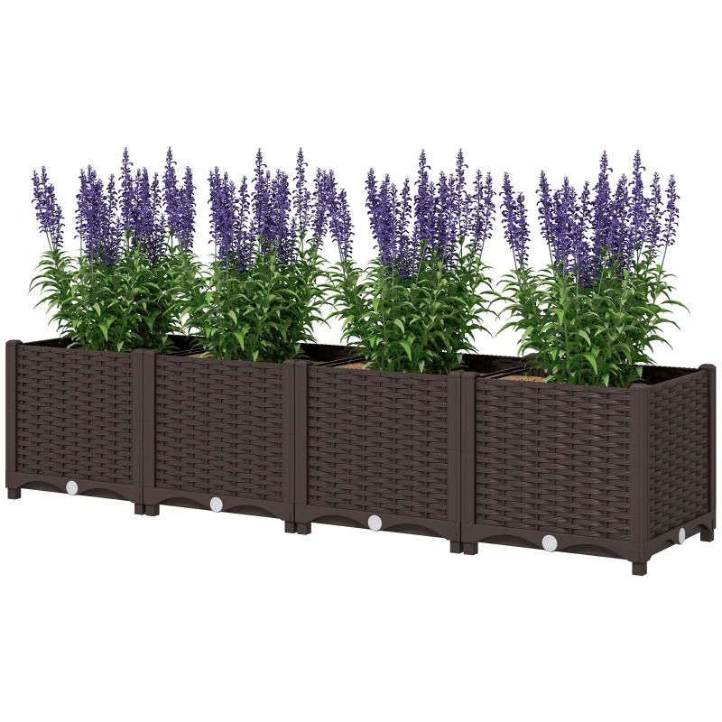 Outsunny Plastic Raised Garden Bed, Outdoor Planter Box with Drainage Holes for Patio, Balcony, 63" x 15.7" x 14.6", Brown