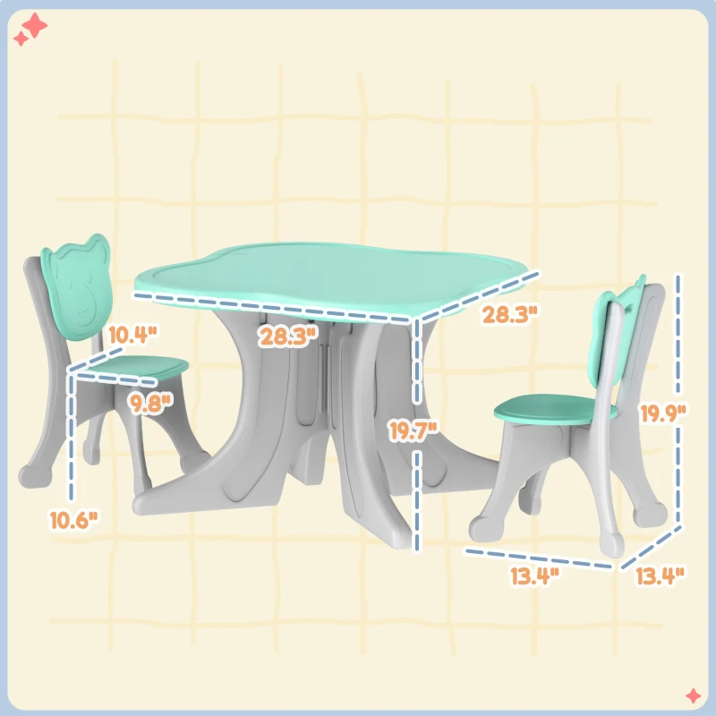 Qaba 3 Piece Kids Table and Chairs Set for 3-6 Years Old, Light Blue