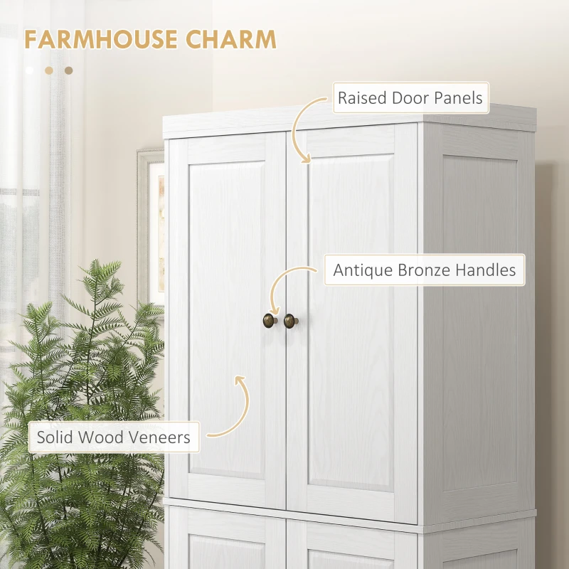 HOMCOM 72.5" Kitchen Cabinet, Pantry Storage Cabinet with 4 Doors, Adjustable Shelves for Dining Room, Distressed White