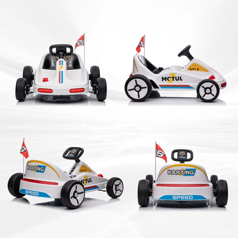 Qaba 6V Electric Go Kart for Aged 3-5 Kids with Music, Light, Horn, White