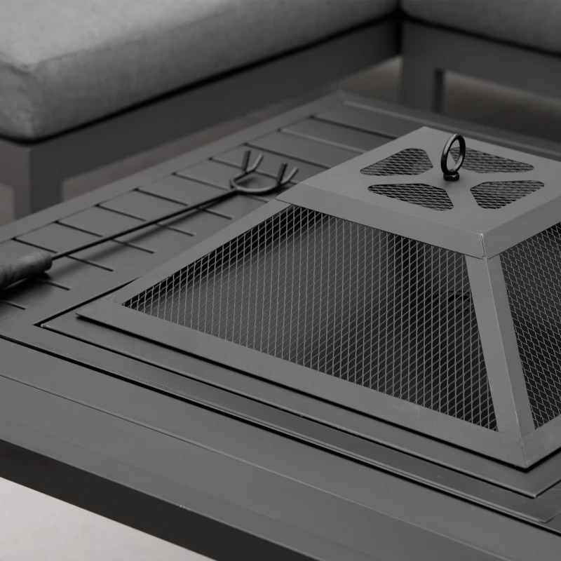 Outsunny 34" Fire Pit with Grill, Metal Outdoor Wood Burning Firepit with Spark Screen, Fire Poker, Cover, Table Lip, Black