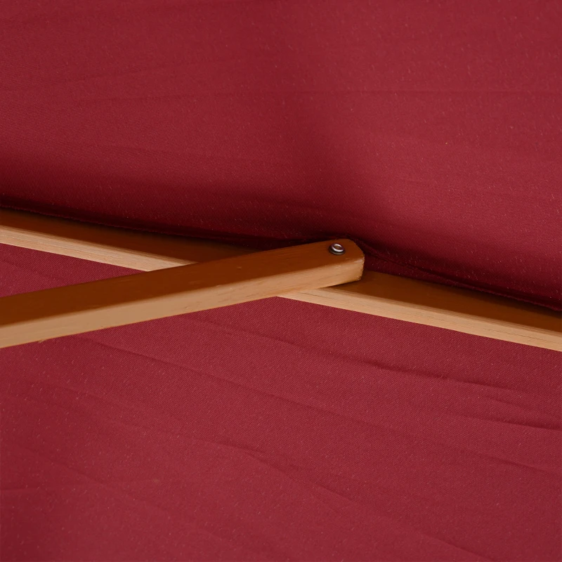 Outsunny 10' x 8' Bamboo Wooden Round Market Patio Sun Umbrella Garden Parasol Outdoor Sunshade Canopy, Wine Red
