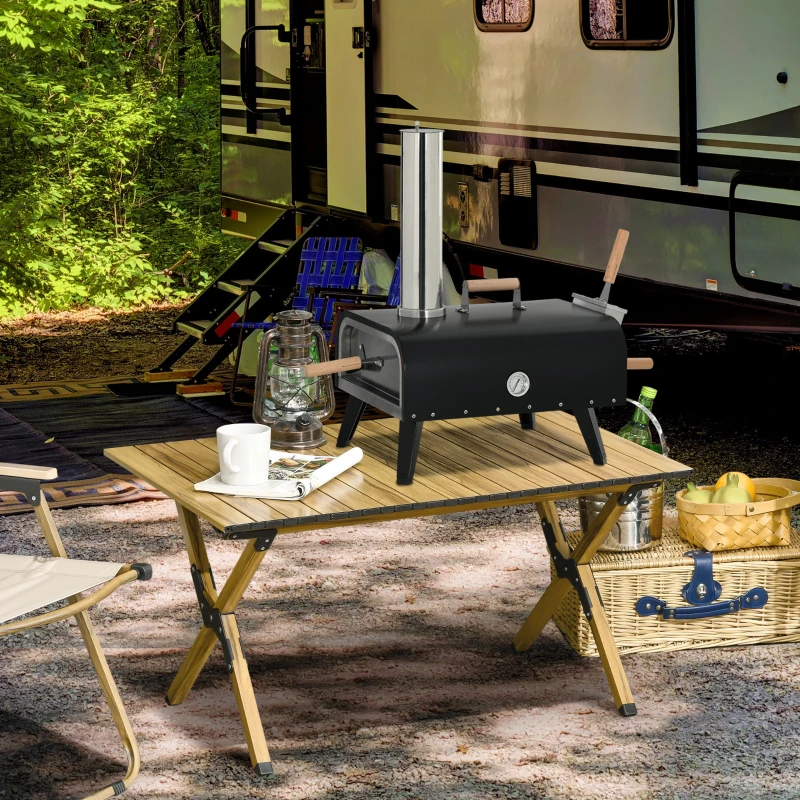 Outsunny Pellet Wood Fired Pizza Oven Outdoor Pizza Maker with 12" Stone, Peel and Waterproof Cover