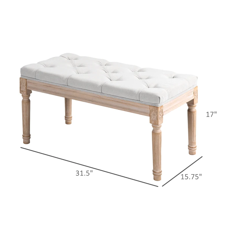 HOMCOM 32" Linen Upholstered Bedroom Bench, French End of Bed Bench with Thick Padded Cushion and Wooden Legs, Cream White