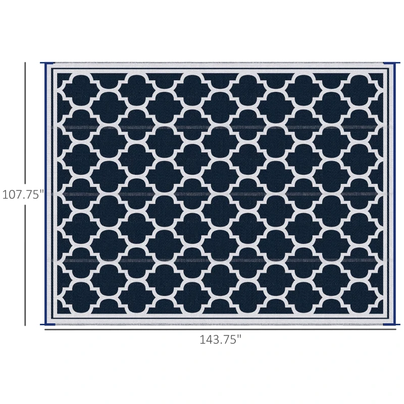 Outsunny Reversible Outdoor Rug, 9' x 12' Waterproof Plastic Straw Floor Mat, Portable RV Camping Carpet, Large Floor Mat for Backyard, Deck, Picnic, Beach, Blue & White(m-3)