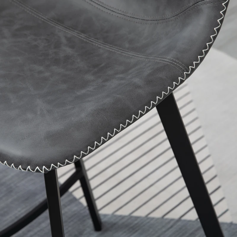 HOMCOM 27.25" Counter Height Bar Stools, Industrial Kitchen Stools, Upholstered Armless Bar Chairs with Back, Steel Legs, Set of 2, Gray