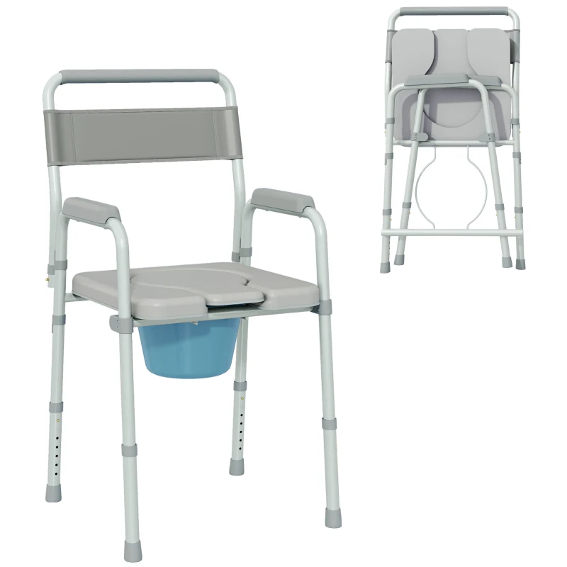 HOMCOM Bedside Commode Chair for Seniors, Adults, Handicap, Raised Toilet Seat with Arm, Adjustable Height, 331 lbs, Gray