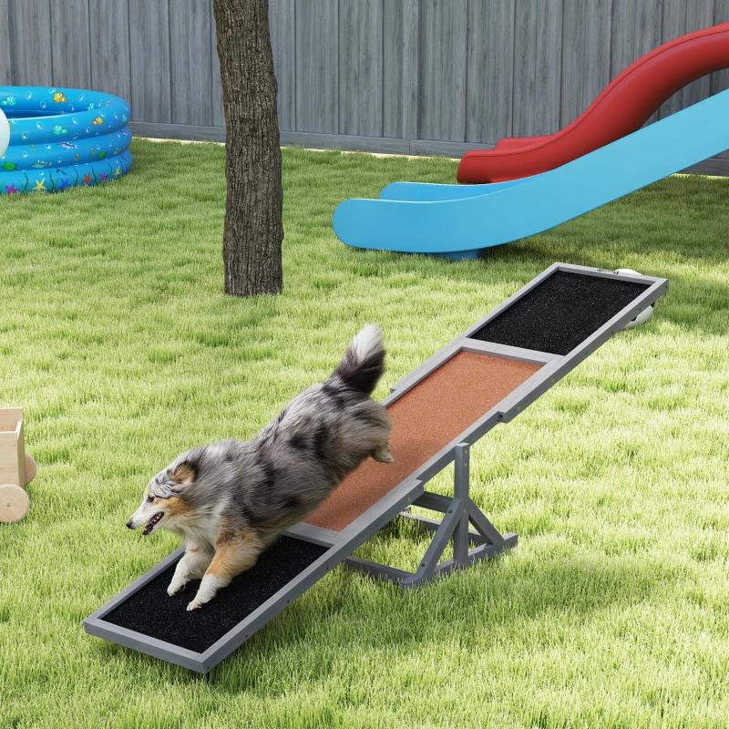 PawHut Wooden Dog Agility Seesaw for Training and Exercise, Weather Resistant, 83" L x 16" W x 14" H, Gray
