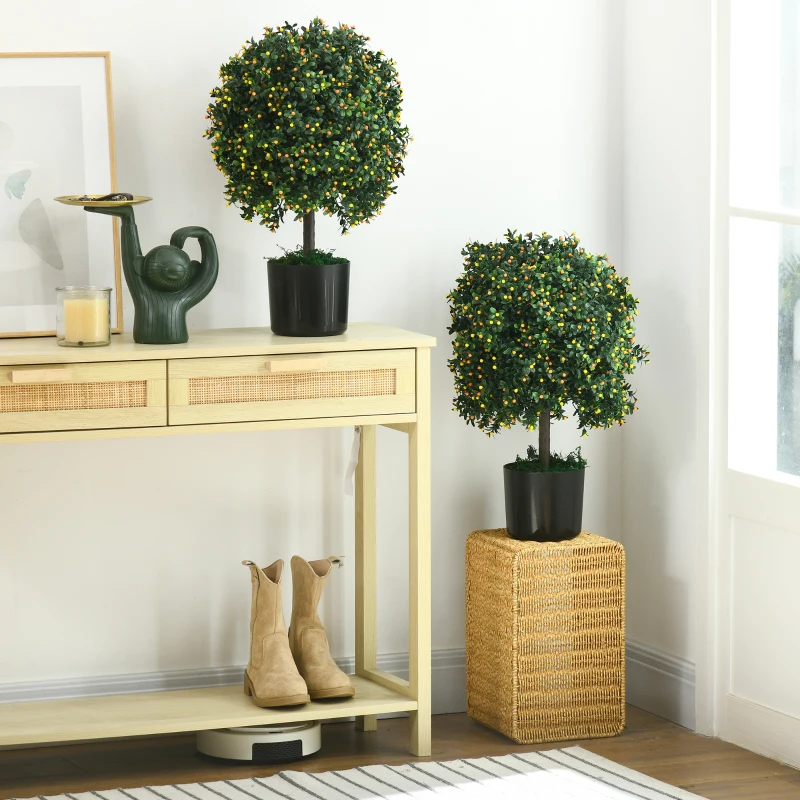 HOMCOM 2 Pack Artificial Tree Boxwood Topiary with Fruits, 20.75", Orange