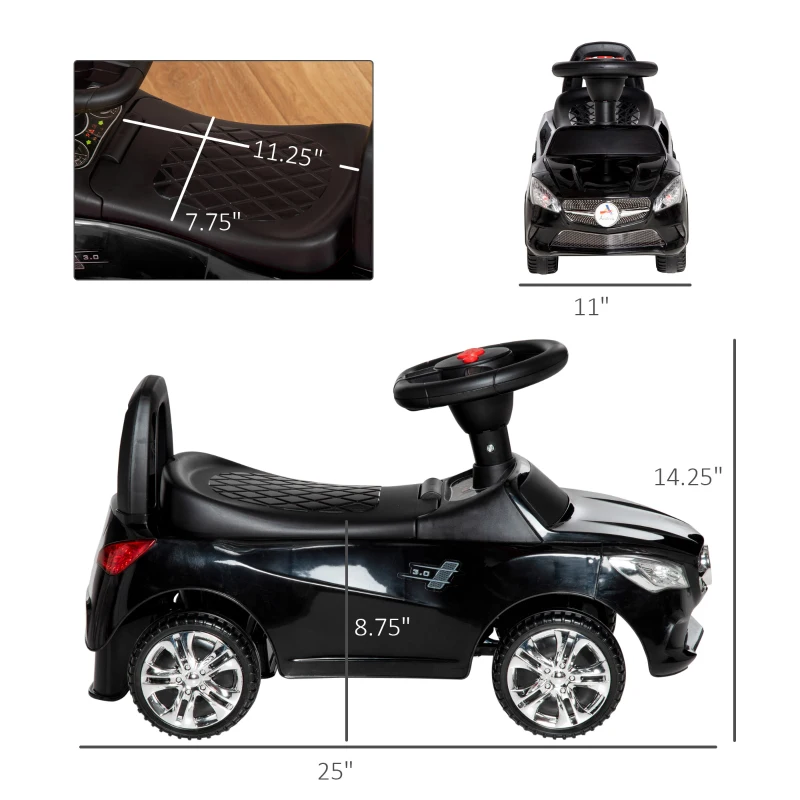 Aosom Kids Ride On Push Car, Foot-to-Floor Walking Sliding Toy Car for Toddler with Working Horn, Music, Headlights and Storage, Black