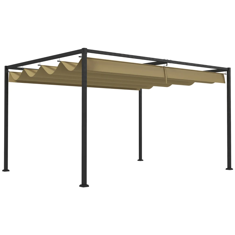 Outsunny 13' x 10' Patio Pergola with Retractable Canopy, Outdoor Sun Shelter, Yard Shade, Khaki