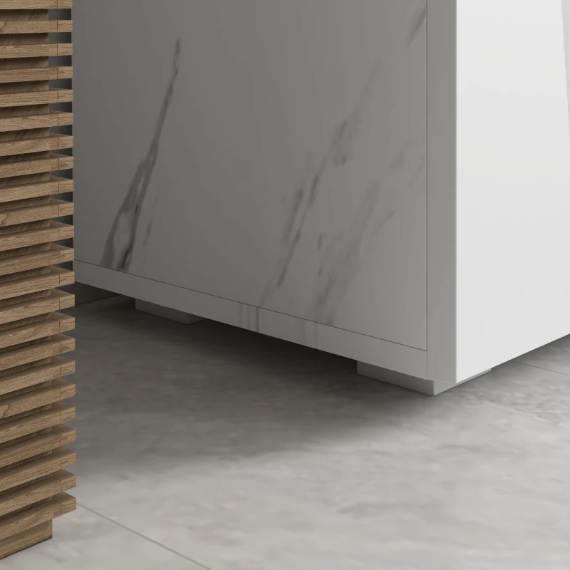 kleankin Bathroom Vanity Under Sink Cabinet, Pedestal Cabinet Storage with Double Doors and Adjustable Shelf, White Marbling