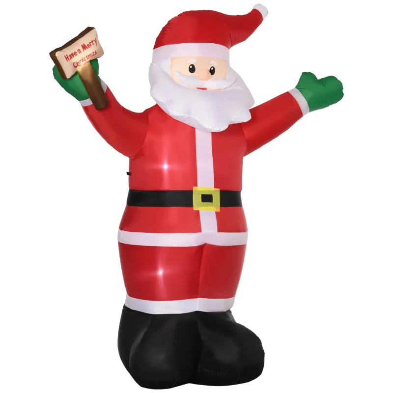 Outsunny 8ft Inflatable Christmas Santa Claus Holds Light Sign of Blessings, Blow-Up Outdoor LED Yard Display for Lawn Garden Party
