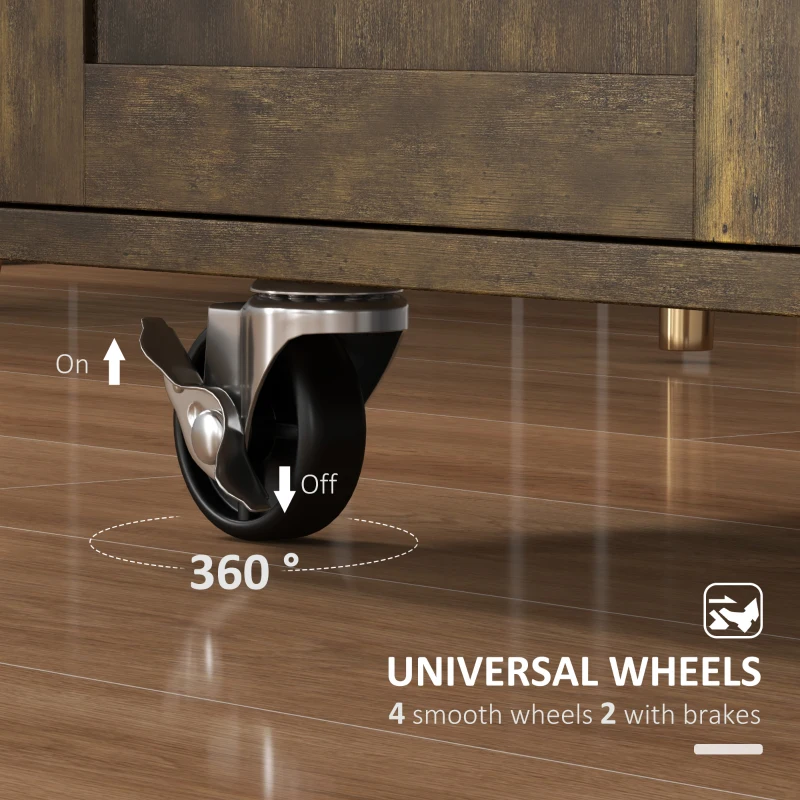 HOMCOM Kitchen Island Cart, Rolling Island Table with Solid Wood Top, Trolley Cart with Drawer, Storage Cabinet & Towel Rack, Rustic Brown