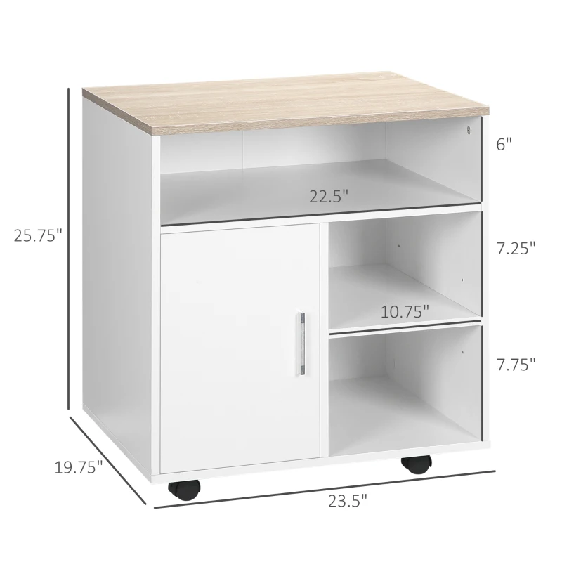 HOMCOM Printer Stand Multipurpose Moveable Filing Cabinet with Ample Inner Storage Space & 4 Easy-Rolling Wheels, White