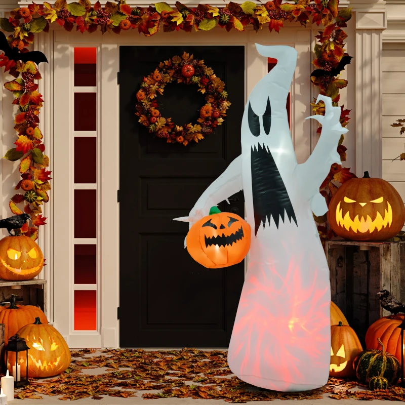HOMCOM 5.9' Halloween LED Yard Decor Ghost with Pumpkin, Blow Up Inflatable Outdoor Decoration, Waterproof