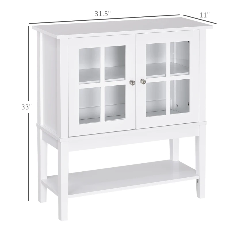 HOMCOM Sideboard Buffet Cabinet with Storage, Modern Coffee Bar Cabinet with 2 Glass Doors, Adjustable Shelf and Bottom Shelf, Console Table for Kitchen, Living Room, Dining Room, Hallway, White