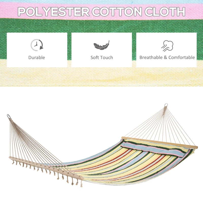 Outsunny 83" Patio Double Hammock, Wide Outdoor Hammock Bed Striped Fits 2 People Sunbed Camping hang Sleep w/ Pillow, Red Stripe