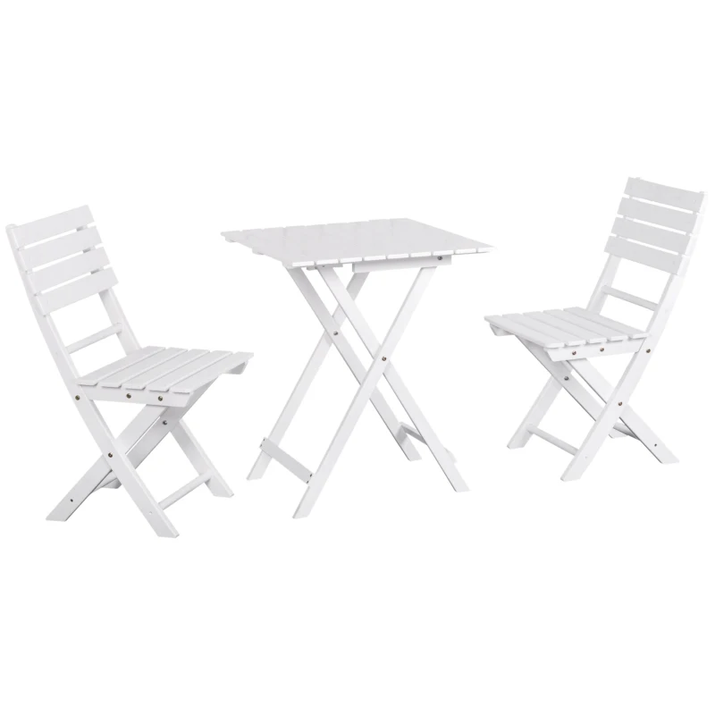 Outsunny 3 Piece Bistro Set, Wood Folding Outdoor Furniture with Table & Chairs for Backyard & Balcony, Square, White