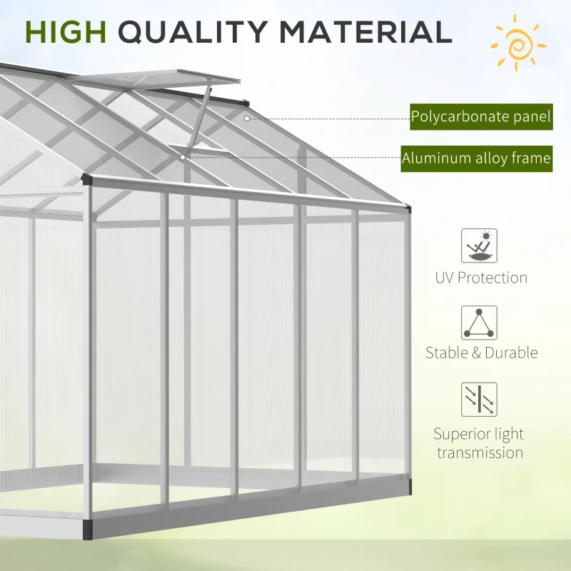 Outsunny 10' L x 6' W Walk-In Polycarbonate Greenhouse with Roof Vent for Ventilation & Rain Gutter for Winter