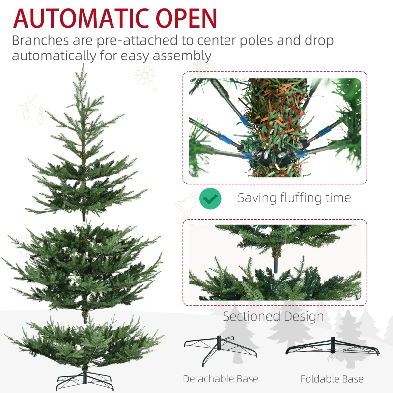 HOMCOM 9 Foot Artificial Christmas Tree, Nordic Pine Hinged Xmas Tree with 1939 Realistic Branches, Wide Steel Base, Auto Open, Green