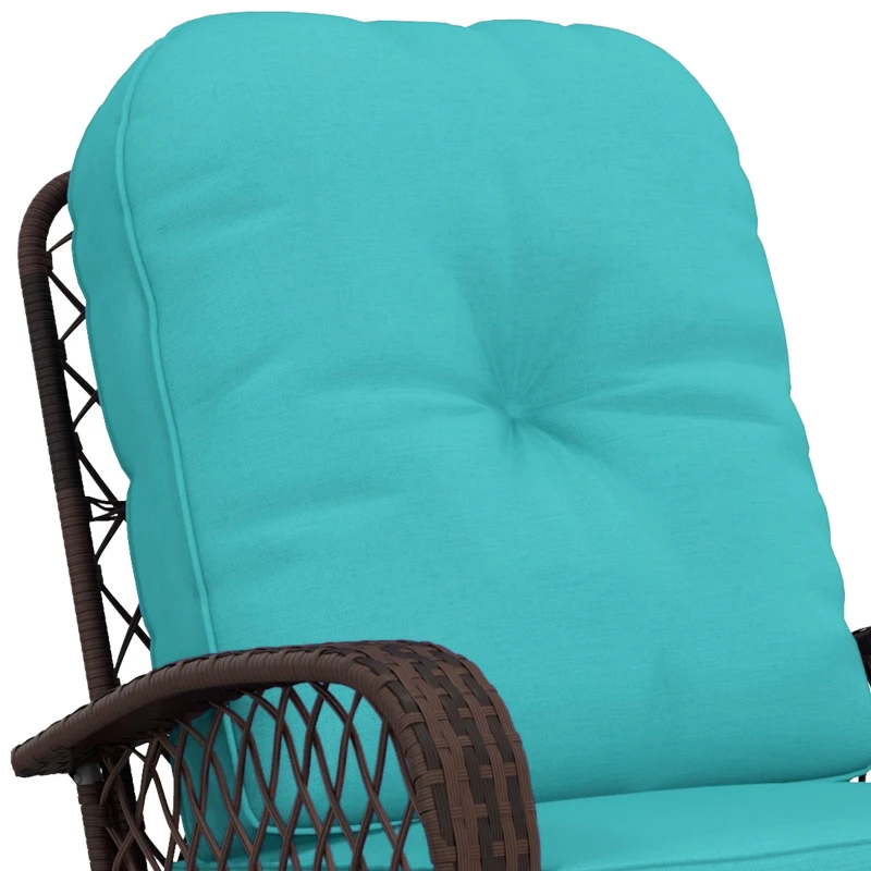 Outsunny Outdoor Wicker Rattan Rocking Chair Patio Rocker with Thick Cushions for Garden Backyard Porch, Turquoise