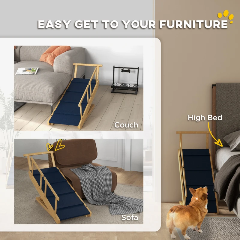 PawHut Dog Ramp, Adjustable Height Pet Steps, Foldable Dog Stairs with Non-slip Mat for Small to Large Dogs