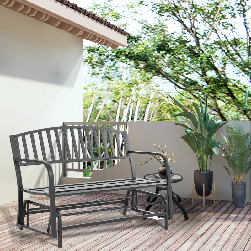 Outsunny Outdoor Glider Bench, Glider Bench for Outside Patio with Armrests, Slatted Seat & Backrest, Loveseat with Power Coated Steel Frame, Black