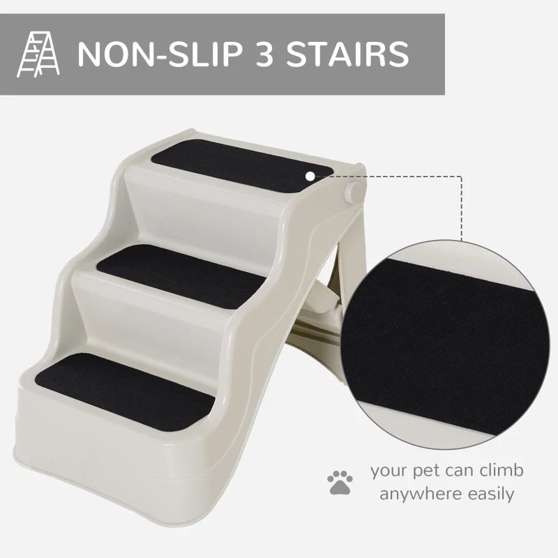 PawHut Pet Stairs Dogs and Cats Folding Ladder Puppy Portable 3 Steps Home Travel Using Cream