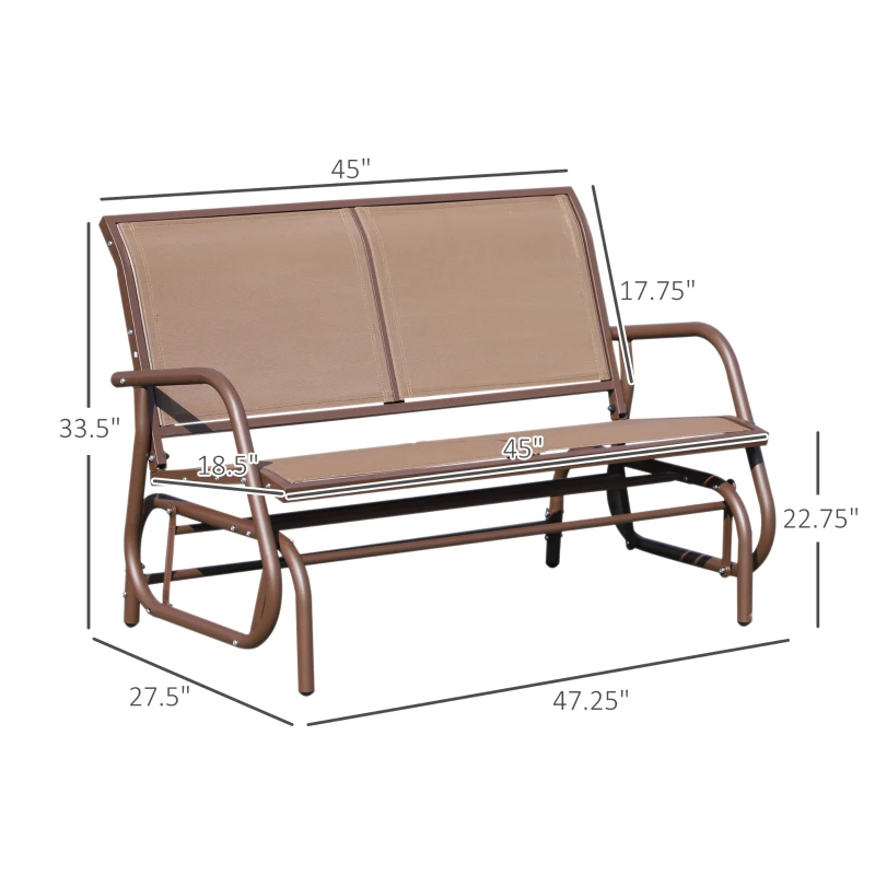 Outsunny 2 Person Steel and Mesh Fabric Sling Weather Resistant Outdoor Patio Glider Double Swing Chair - Brown