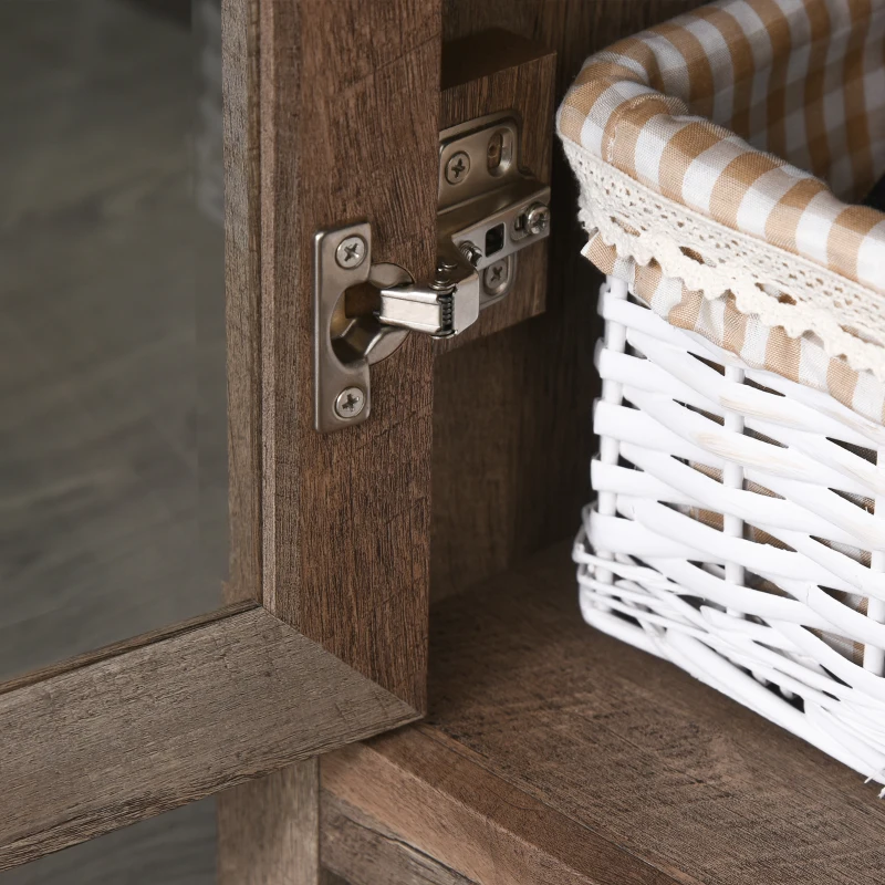 HOMCOM 71" Bookcase Storage Hutch Cabinet with Adjustable Shelves and Glass Doors for Home Office, Kitchen, Living Room, Natural Wood