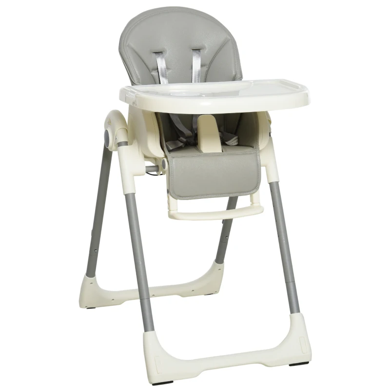 Qaba Foldable High Chair for Babies and Toddlers with Adjustable Backrest/Footrest & Removable Tray, Portable High Chair for Travel with 5-Point Harness, Convertible High Chair, Grey