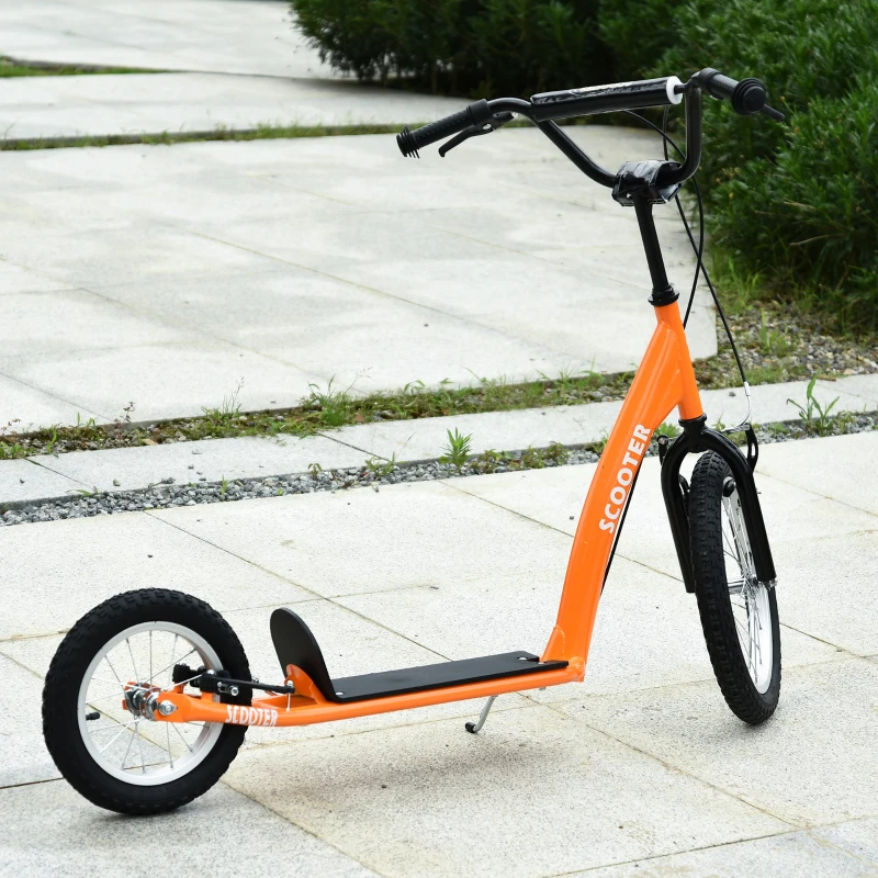 Aosom Youth Scooter Kick Scooter for Kids 5+ with Adjustable Handlebar 16" Front and 12" Rear Dual Brakes Inflatable Wheels, Orange