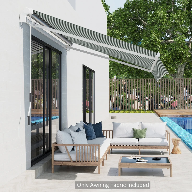 Outsunny 11' x 10' Retractable Awning Fabric Replacement Outdoor Sunshade Canopy Awning Cover, UV Protection, Green and White