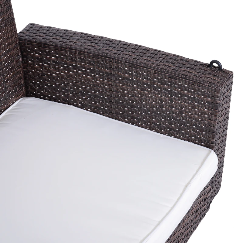 Outsunny 2-Person Patio Porch Swing Chair, Outdoor Rattan Hanging Bench with Cushion & 7.2 ft Steel Chains, Beige