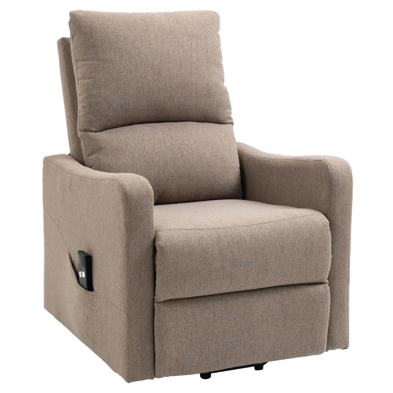 HOMCOM Electric Lift Recliner Chair Rising Power Chaise Lounge Fabric Sofa with Remote Control & Side Pocket for Living Room, Brown