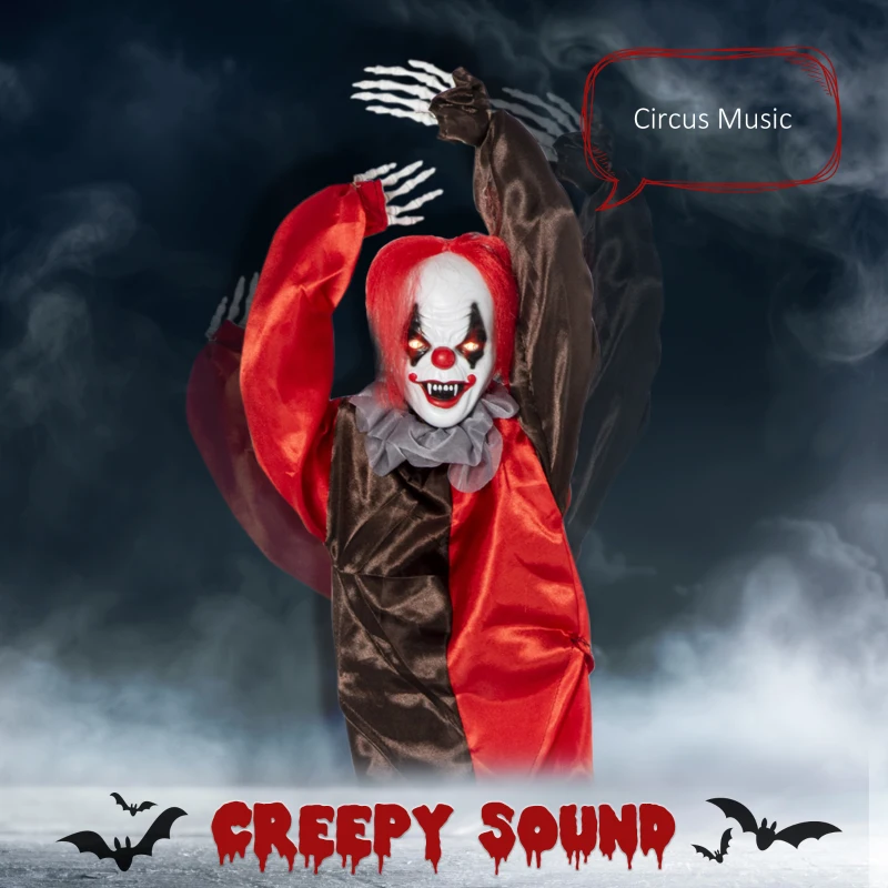 Outsunny 36" Outdoor Halloween Decorations Hanging Clown, Sound and Motion Activated Animated Prop, Animatronic Décor with Light Up Eyes, Circus Music