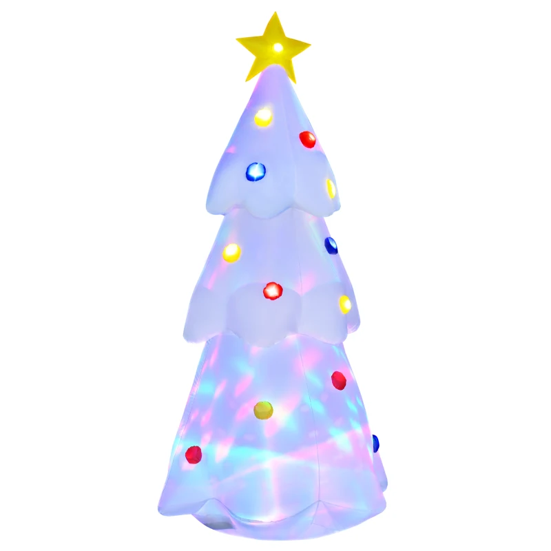 HOMCOM 8 FT Tall Lighted Inflatable Christmas Tree with Star and Multicolor Decorations Blow up Decor Home Indoors with 9 Built-in LED Lights Outdoor Toys in Yard Lawn Garden White