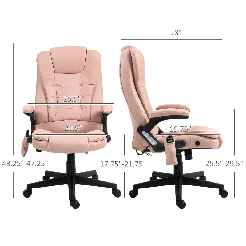 Vinsetto 6 Point Vibrating Massage Office Chair with Heat, Microfiber Massage Desk Chair with Reclining Backrest, Pink