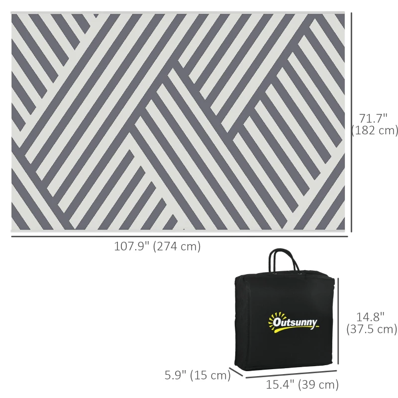 Outsunny Reversible Outdoor RV Rug, Patio Floor Mat, 6' x 9' Plastic Rug for Backyard, Deck, Beach, Camping, Grey and Cream