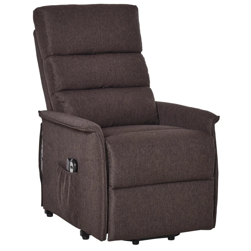 HOMCOM Power Lift Chair with Vibration Massage, Fabric Upholstered Recliner Chair for Elderly with Remote Control, Side Pockets, Brown