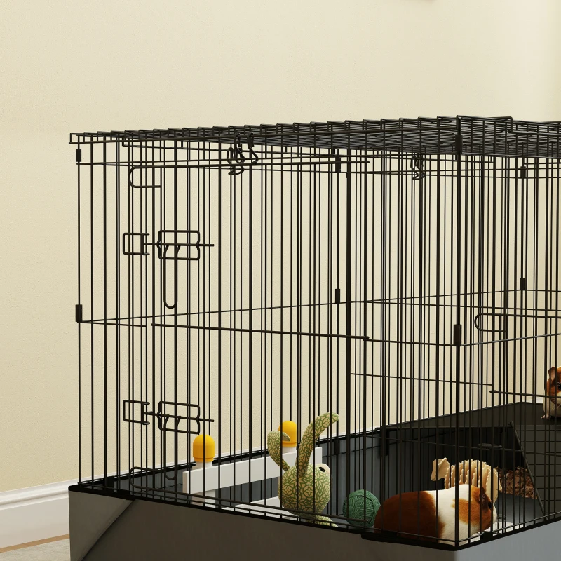 PawHut Guinea Pig Cage with Removable Top, 2 Separate Area, Waterproof Bottom Liner, Ramp, Perch, for Rabbits, Hedgehogs